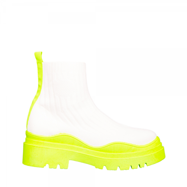 Γυναικεία αθλητικά παπούτσια Triza λευκά με κίτρινο φωσφοριζέ, 2 - Kalapod.gr